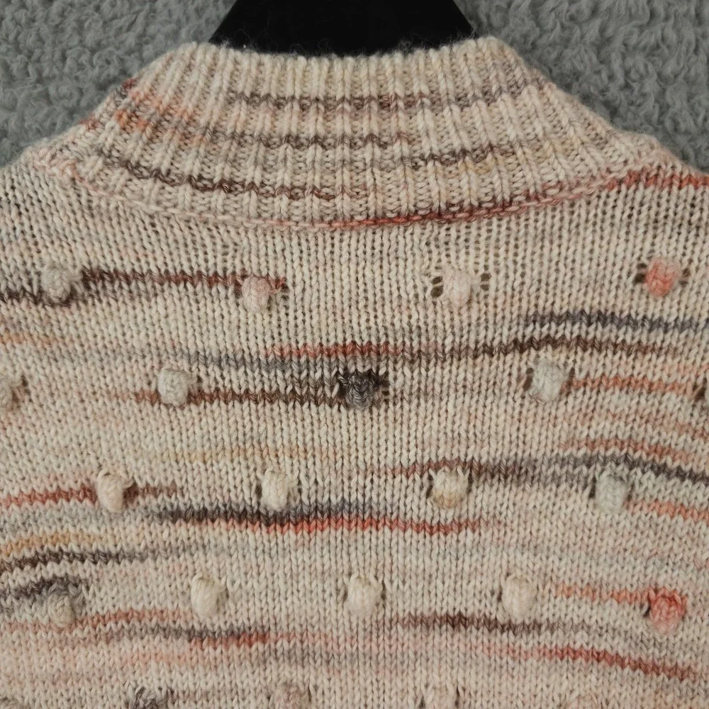 Ann Taylor LOFT Sweater‎ Womens Small Beige Bobble Striped Mock Neck Wool Blend